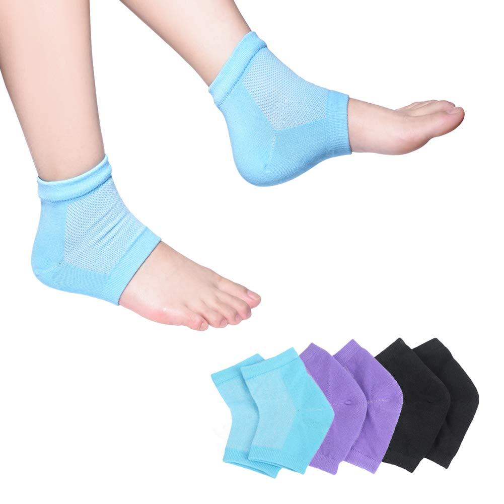 Moisturizing Socks, 3 Pairs-Moisturizing/Gel Heel Socks for Dry Cracked Heels, Open Toe Socks, Ventilate Gel Spa Socks to Heal and Treat Dry, Gel Lining Infused with Vitamins (Blue, Purple, Black) Blue, Purple, Black - BeesActive Australia