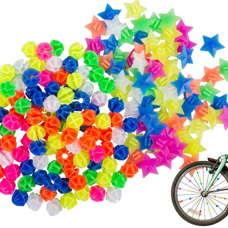 YuCool 180 Pcs Assorted Colors Bike Wheel Spoke Decorations, Bicycle Plastic Clip Round Beads and Star Wheel Spokes Accessories - BeesActive Australia