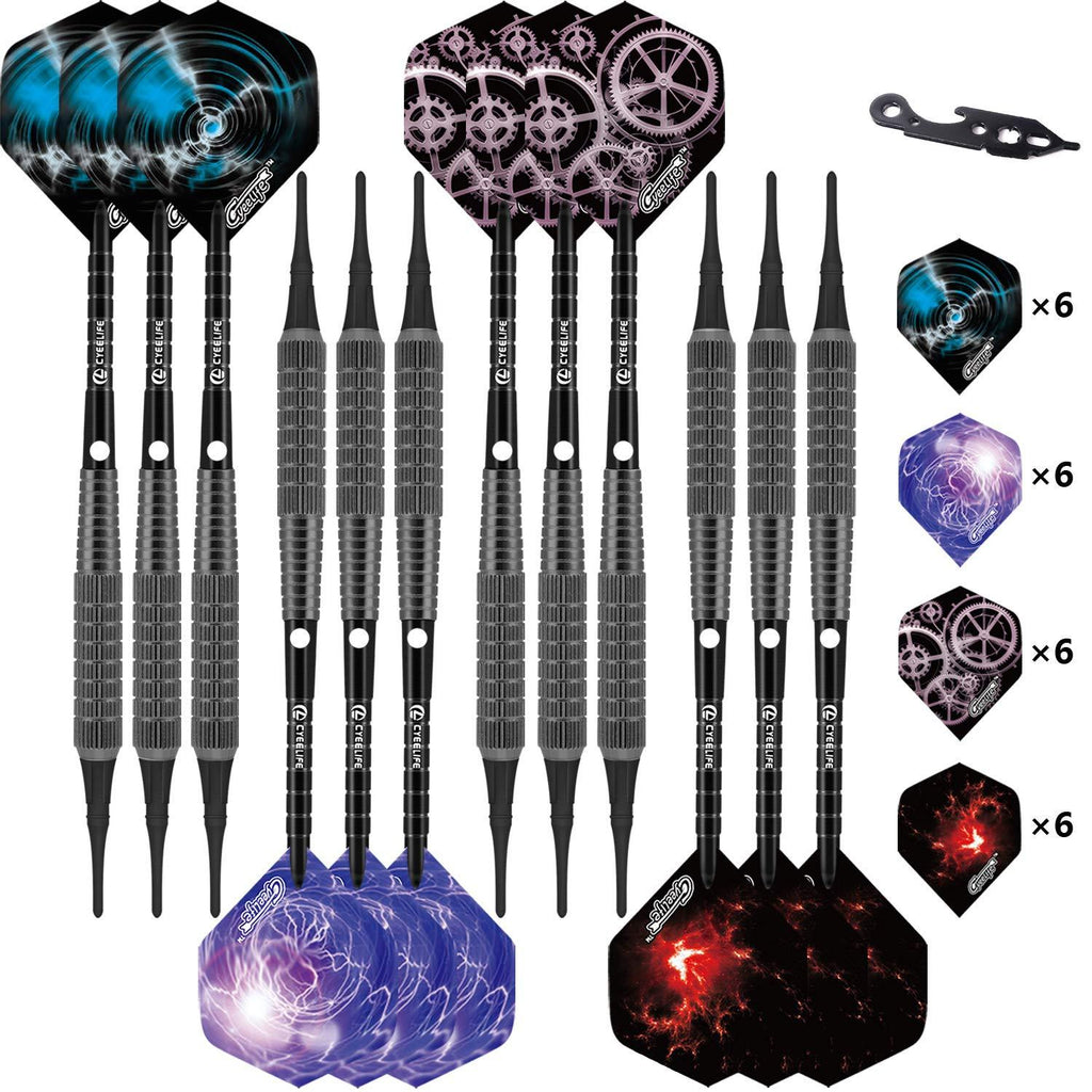 [AUSTRALIA] - CyeeLife Soft tip Darts 11g/16g+100Tips+Tool+24Flights+12 Aluminum shafts with Rubber Rings Gift Box Packaging Sliver/Black 16g-Black 