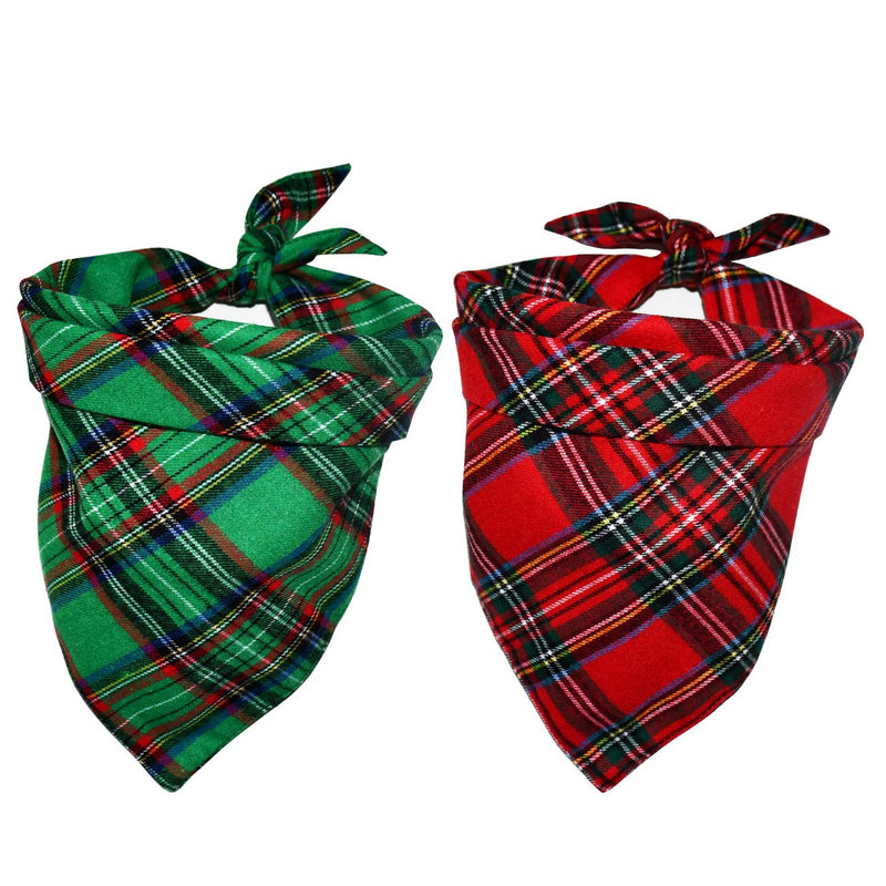 Malier 2 Pack Dog Bandana Christmas Classic Plaid Pets Scarf Triangle Bibs Kerchief Set Pet Costume Accessories Decoration for Small Medium Large Dogs Cats Pets Green + Red - BeesActive Australia