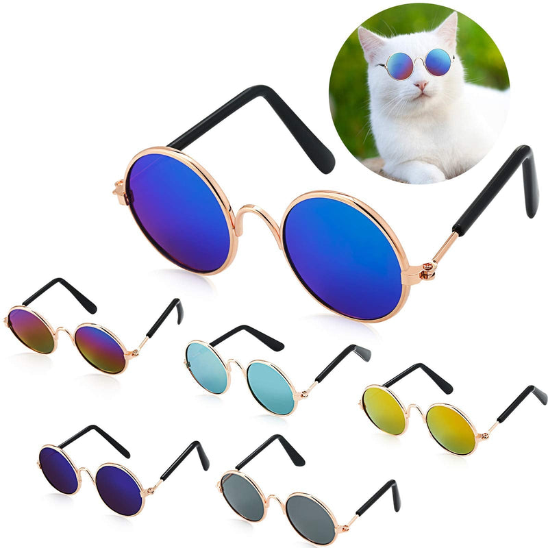 6 Pieces Funny Cute Cat Small Dog Sunglasses Classic Retro Circular Metal Prince Sunglasses Eye-wear Photos Props Accessories Cosplay Glasses Black and Mix Reflective Color - BeesActive Australia