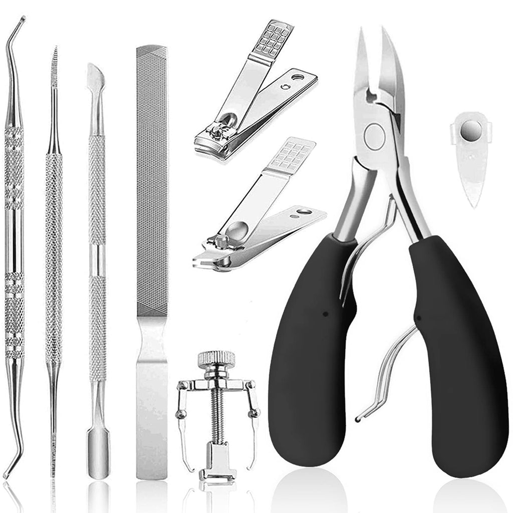 JTIEO Ingrown Toenail Tool (9PCS) Ingrown Toenail Treatment Pedicure Tools Toenail Clippers Professional Tool Set for Ingrown & Thick Nail Stainless Steel Ingrown Toenail Tool Black - BeesActive Australia