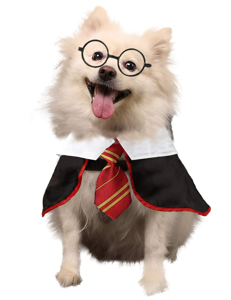 Coomour Dog Costume Pet Wizard Shirt Cat Soft Clothes for Dogs Cats Soft Hoodies with Glasses Small(Neck:14") Red03 - BeesActive Australia