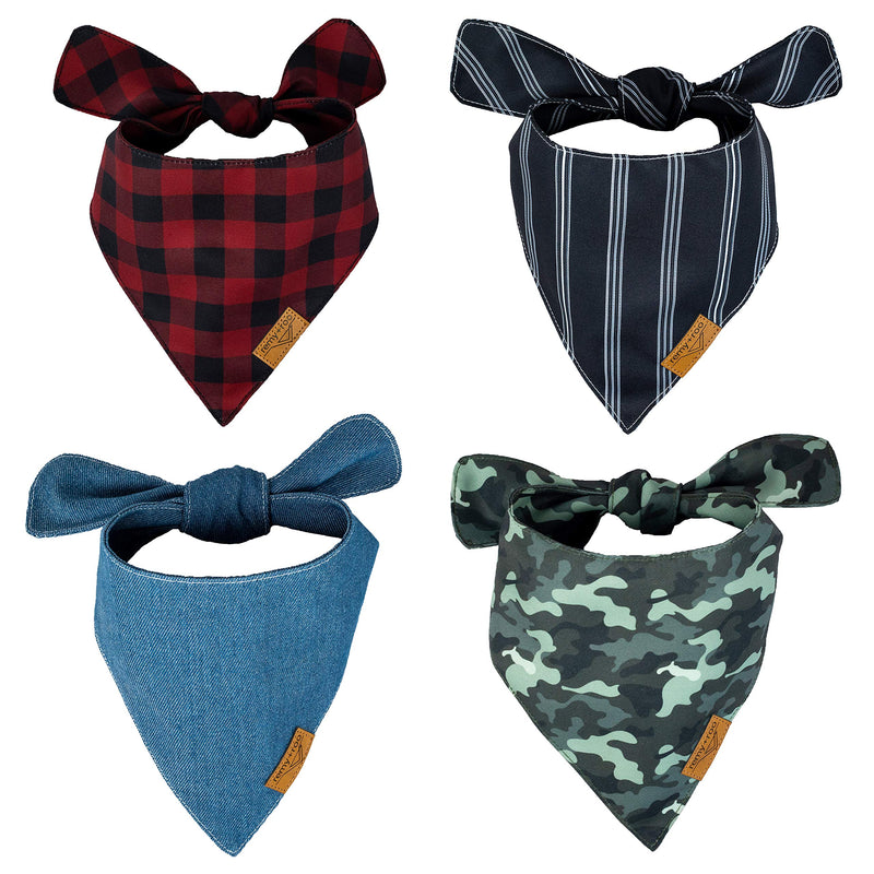 Remy+Roo Dog Bandanas - 4 Pack | Timeless Set | Premium Durable Fabric | Unique Shape | Adjustable Fit | Multiple Sizes Offered Large - BeesActive Australia