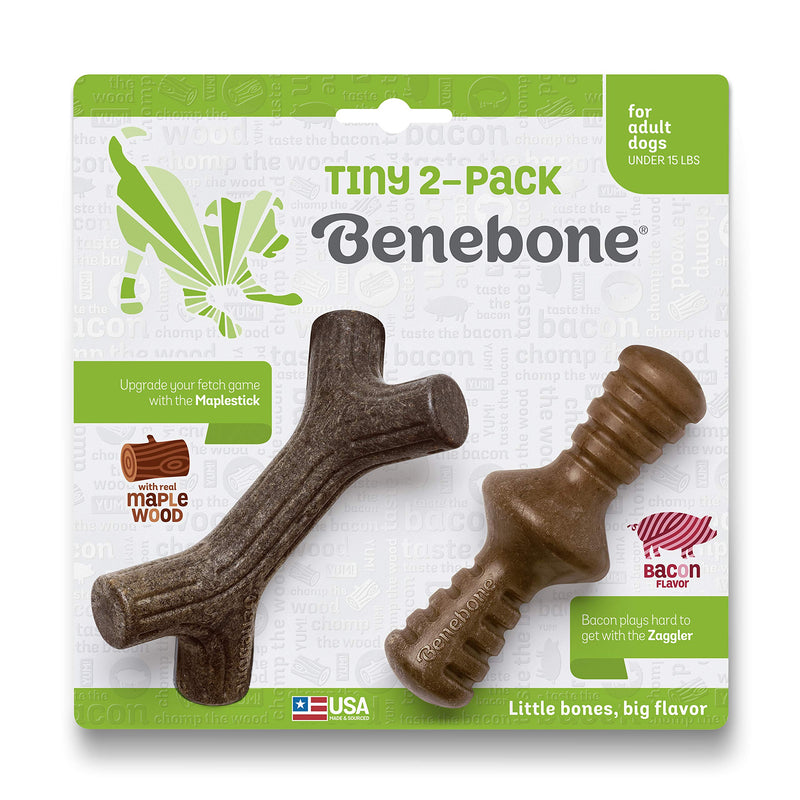 Benebone Tiny 2-Pack Durable Dog Chew Toys, Real Bacon, Real Maplewood, Made in USA REAL Bacon/REAL Maple Wood Extra Small - BeesActive Australia