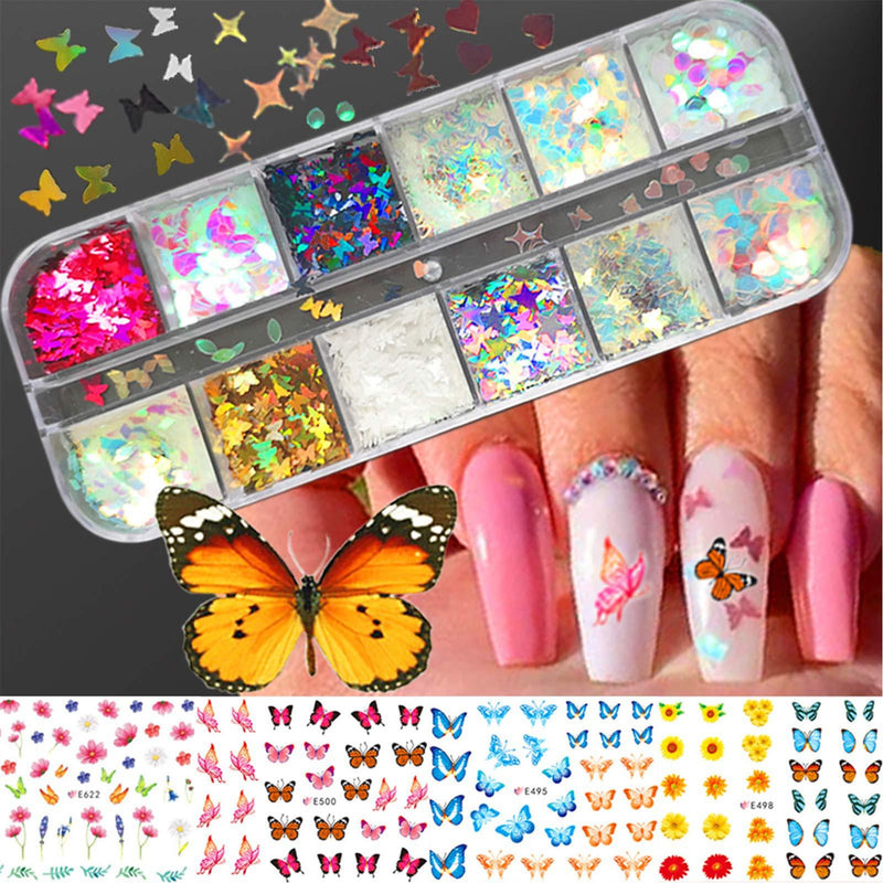 Butterfly Nail Art Glitter Stickers Holographic Nail Sequins Valentines Day Acrylic Nails Butterfly Iridescent Glitter Nail Set Confetti Manicure Nail Art Supplies Decoration Art Resin Nail Butterfly Decals - BeesActive Australia