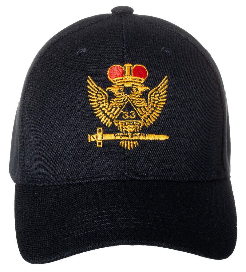 Artisan Owl 33rd Degree Scottish Rite Freemason Embroidered Black Adjustable Baseball Cap Wings Up - BeesActive Australia