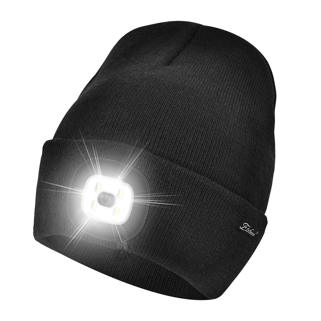 Etsfmoa Unisex LED Beanie Hat with Light, Gifts for Men Dad Him and Women USB Rechargeable Winter Knit Lighted Headlight Headlamp Cap (Black) Black - BeesActive Australia