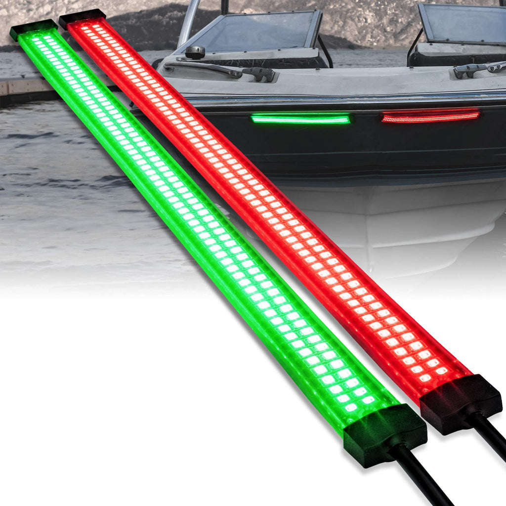 Red and Green LED Single/Dual Row Marine Navigation Light Strip Kit [66/132 LEDs Per Strip] [IP68 Waterproof] [Flexible Housing] Bow Lighting for Kayak Pontoon Bass Fishing Boat Dual-Row - BeesActive Australia