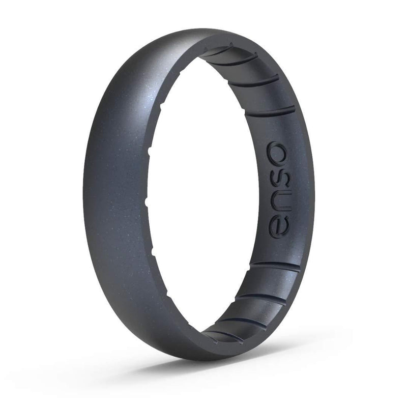 Enso Rings Thin Elements Silicone Ring Infused with Precious Elements – Stackable Wedding Engagement Band – 4.3mm Wide, 1.75mm Thick Black Pearl-Infused 3 - BeesActive Australia