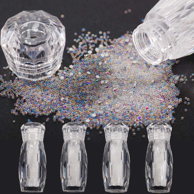 Micro Ball Micro Crystal Nail Caviar Beads Glass Trend Caviar Mix Clear Ab and Crystal Clear Rhinestone 4 Pixie Crystals Bottles For Nail Art Decorations - BeesActive Australia