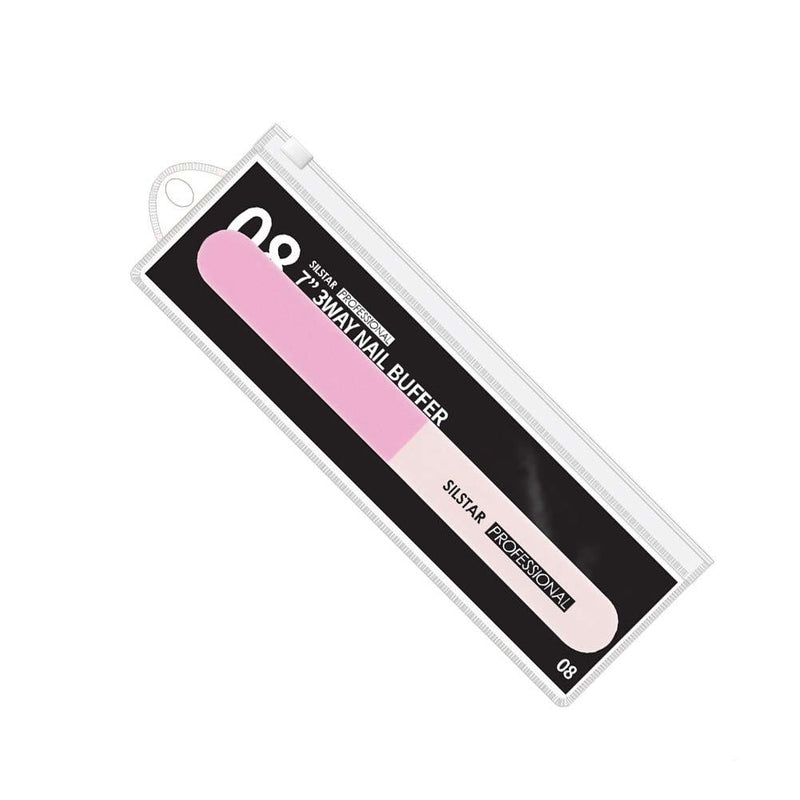 SILSTAR PROFESSIONAL 7" 3 WAY NAIL BUFFER PINK/WHITE 240.800/3000 MADE IN KOREA - BeesActive Australia