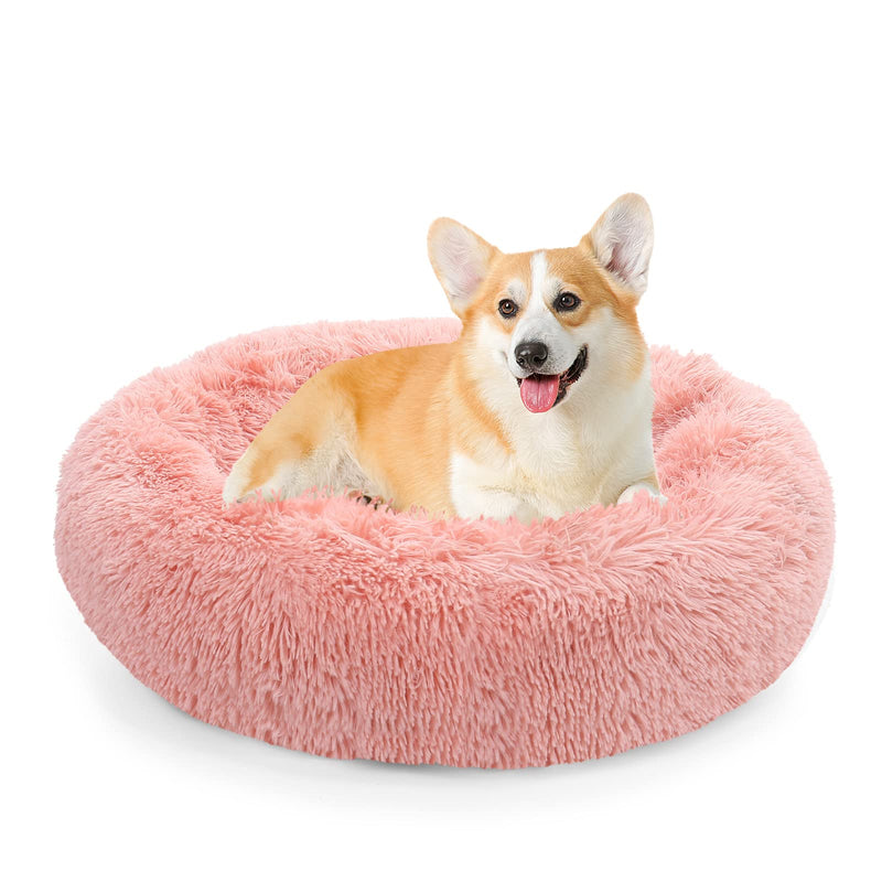 NOYAL Calming Dog Bed Donut Anti Anxiety Fluffy Dog Bed for Small Medium Dog and Cat Small 19.6'' Pink - BeesActive Australia
