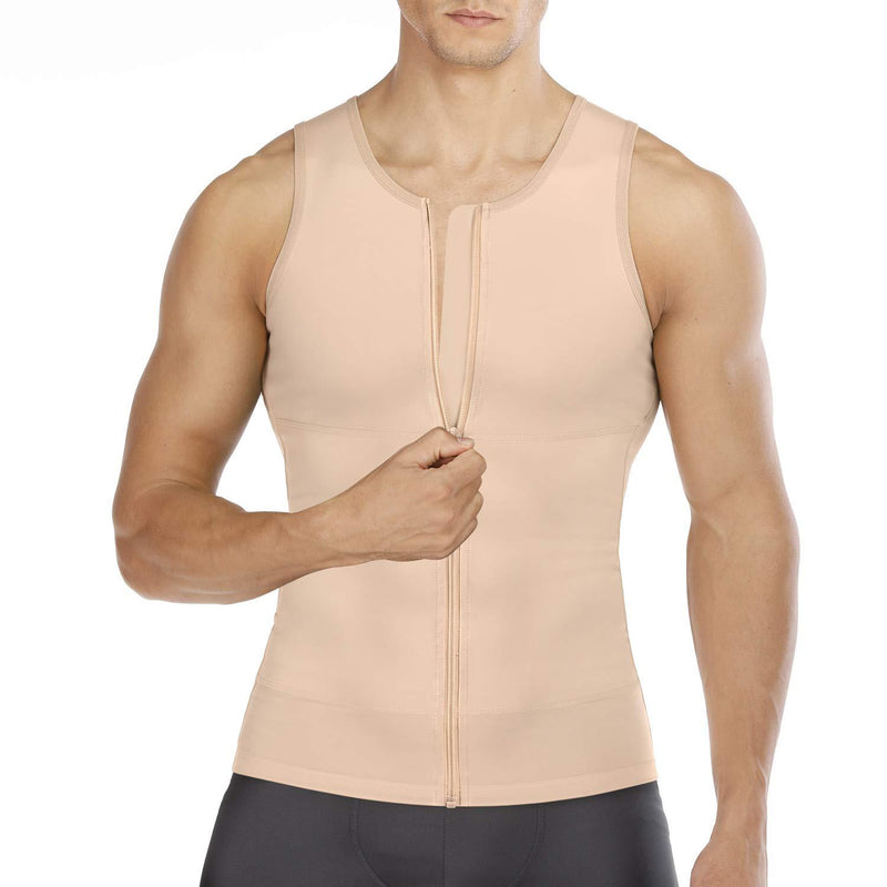 [AUSTRALIA] - Wonderience Compression Shirts for Men Undershirts Slimming Body Shaper Waist Trainer Tank Top Vest with Zipper Beige Large 
