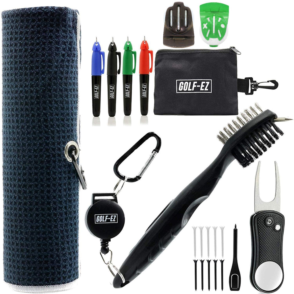 Golf-EZ Golf Essentials 21 Piece Kit | Golf Towel | Cleaning Brush | TRI-LINE Golf Ball Alignment Kit | Divot Repair Tool 1 - BeesActive Australia