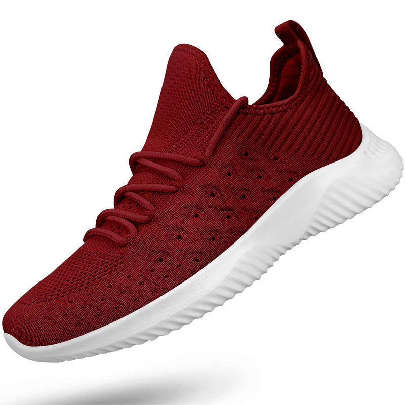 Feethit Womens Slip On Walking Shoes Non Slip Running Shoes Breathable Lightweight Gym Sneakers 7 Burgundy - BeesActive Australia