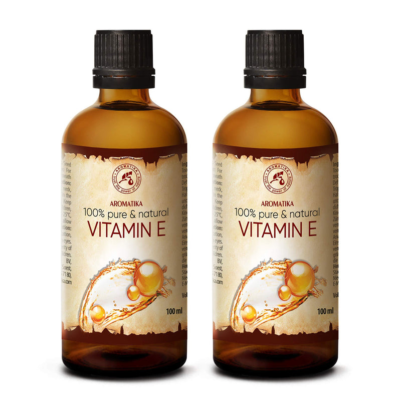 Vitamin Oil E 200ml - Tocopherol - 100% Natural & Pure - Rich in Vitamin E - Anti Aging Oil Against Wrinkles of All Kinds - Care for Face - Body Care - Hair - Ideal for Sensitive Skin, 2 bottles of 100 ml - BeesActive Australia