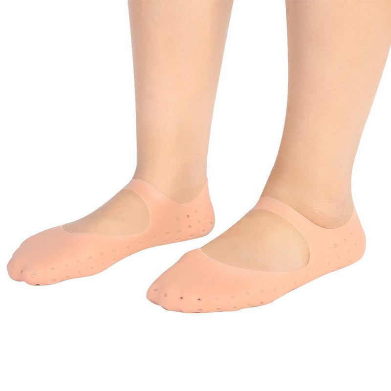 Silicone Socks,1 Pair Silicone Gel Moisturizing Socks Foot Anti-cracking Protector Foot Care Tool Prevention Socks for Women with Breathable Hole and High Elastic Foot Care(L-Skin Color) L Skin Color - BeesActive Australia