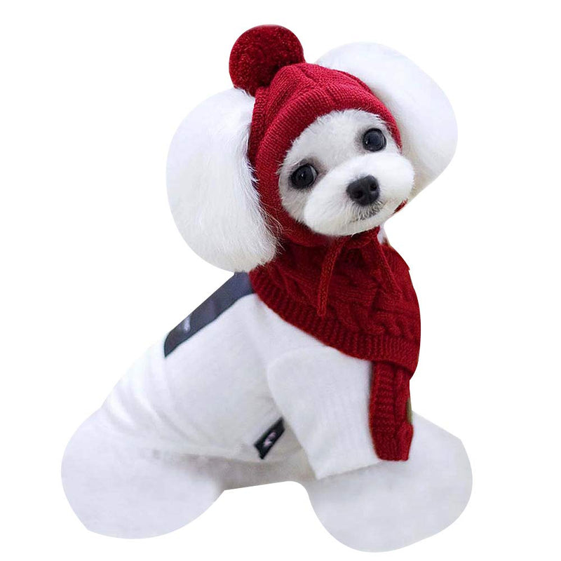 Goclothod Pet Dog Knitted Scarf and Hat Set Winter Neck Ear Warmer Red - BeesActive Australia