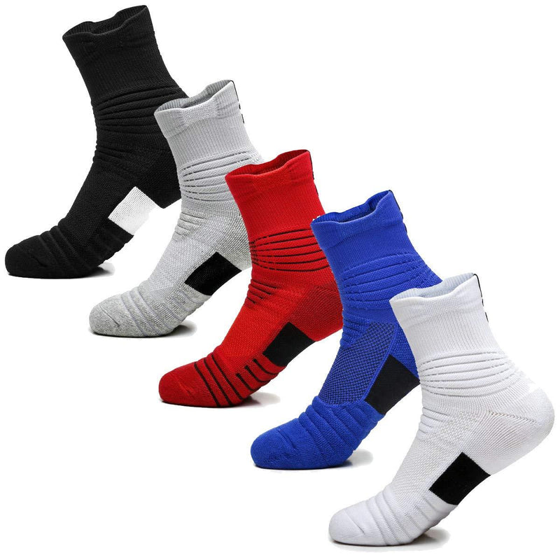 [AUSTRALIA] - DILIBA Men's Basketball Socks Arch Support Breathable Crew Socks 5 Pairs Boys One Size 