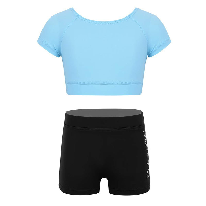 [AUSTRALIA] - winying Girls 2PCS Dance Sports Outfit Short Sleeves Crop Top with Letters Printed Shorts Set Light_blue 8-10 