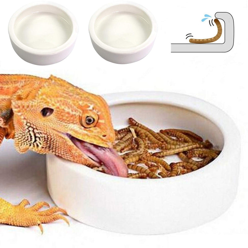 Reptile Food Dish Bowl, Worm Water Dish Small (2.75in) Lizard Gecko Ceramic Pet Bowls, Mealworms Bowls for Leopard Bearded Dragon Chameleon Hermit Crab Dubia Cricket Anti-Escape Mini Superworm Feeder Small-2Pack 1White - BeesActive Australia