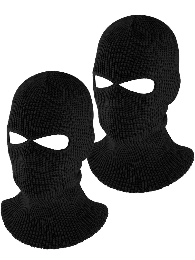 [AUSTRALIA] - WILLBOND 2 Pieces Knitted Full Face Cover 2-Hole Winter Ski Balaclava Face Covering for Adult Supplies Black 