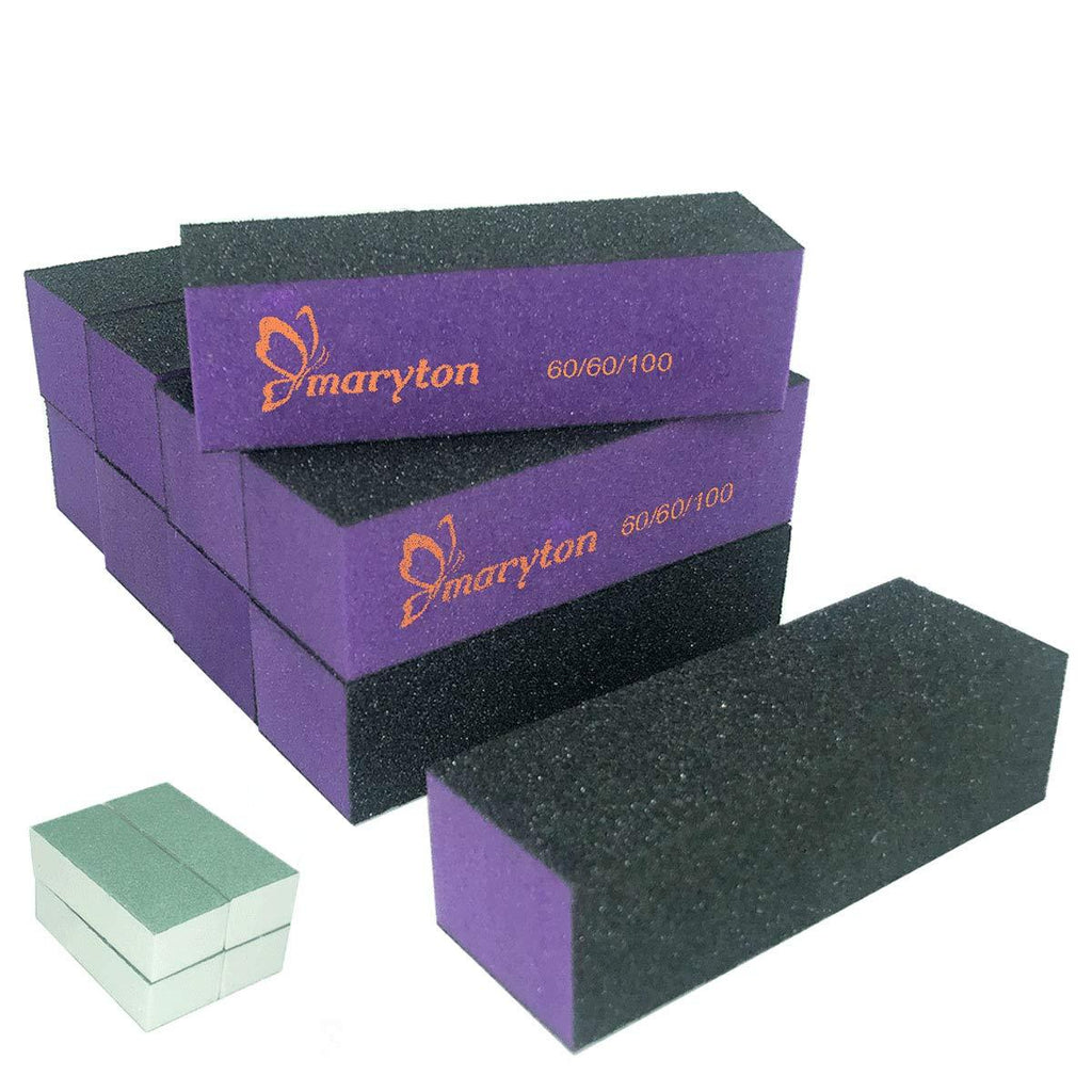 Nail Buffer Sanding Block Polisher Buffing File 60/100 Grit for Acrylic Nail Art Kit Manicure Tools 10 PCS (Black Purple) Black Purple 60/100 Grit - BeesActive Australia