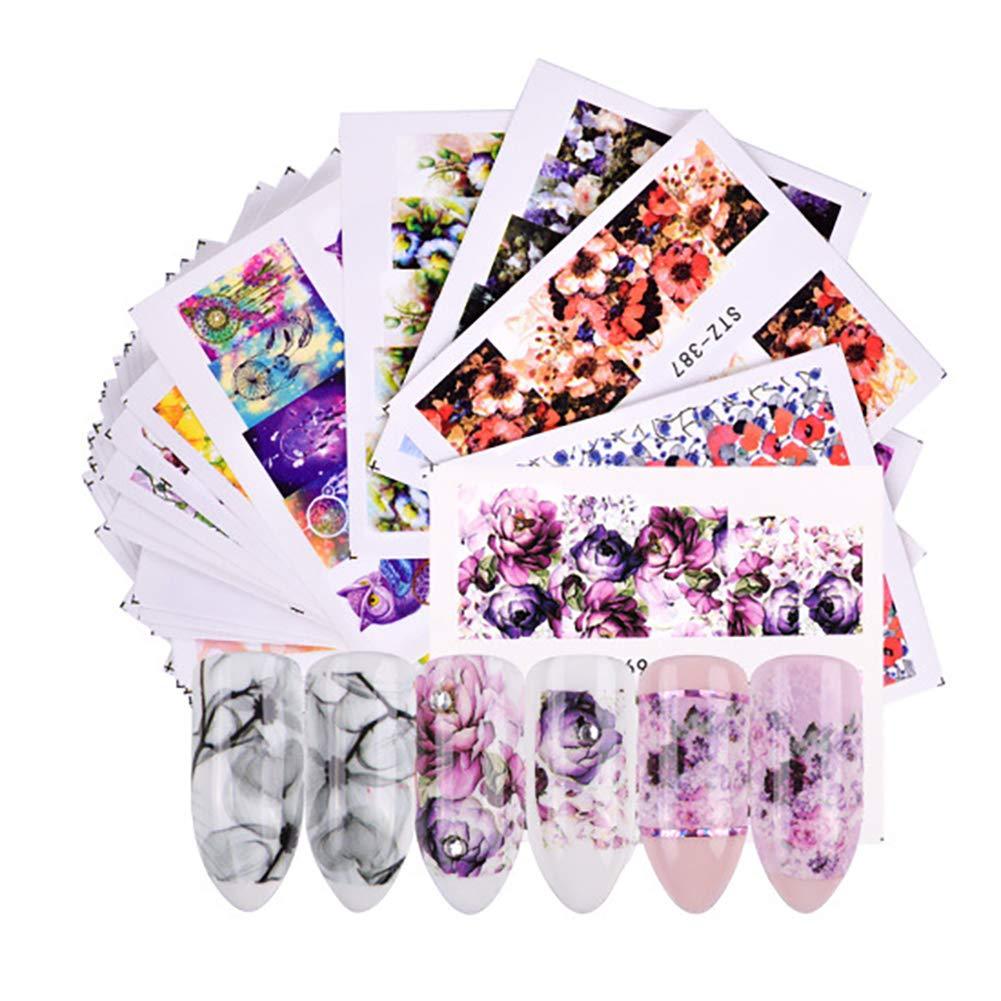 Fodattm 3D Design Water Transfer Decals Slider Tip Nail Art Stickers Stencil Decals Stamping DIY Nail Decoration (B# - 40pcs) - BeesActive Australia