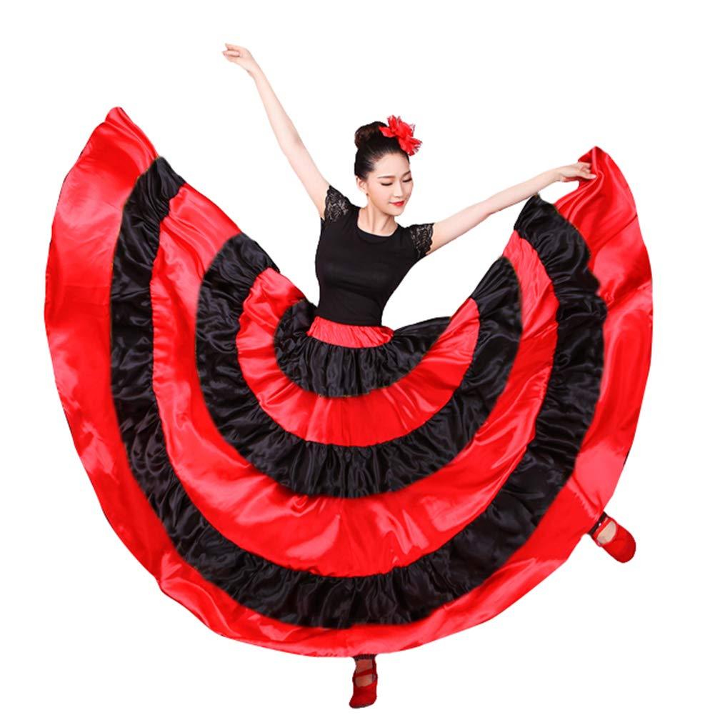 [AUSTRALIA] - lonta kids Womens Spanish Bull Dance Skirt Belly Dance Skirt Big Swing Flamenco Costume 360 degree Red 