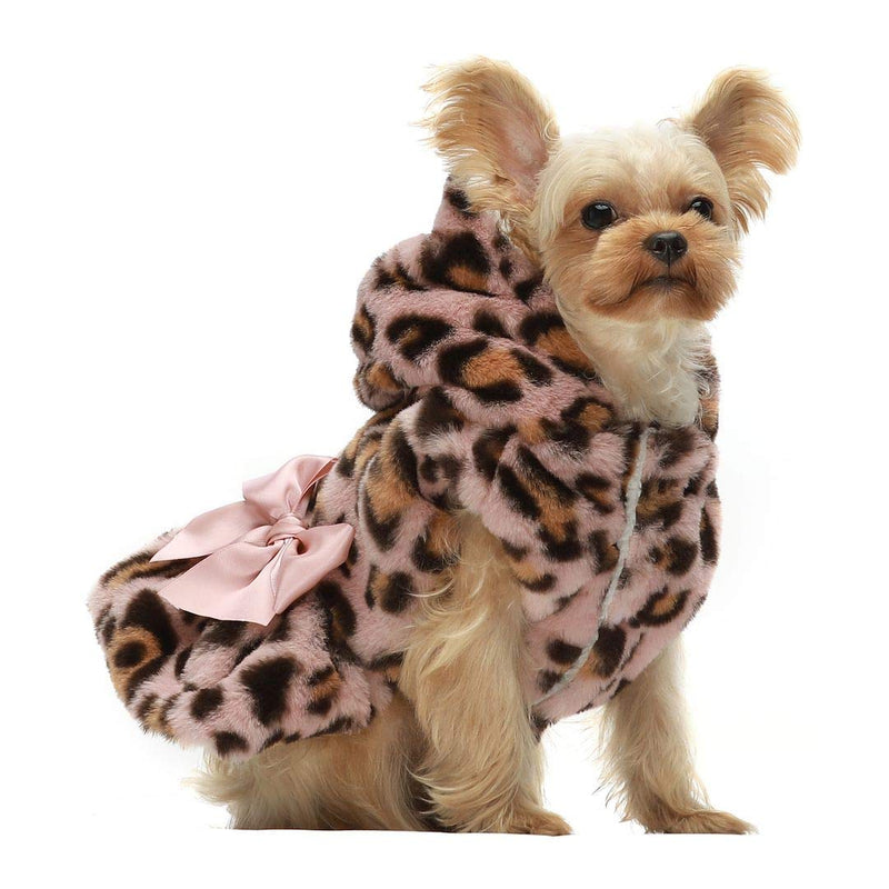 Fitwarm Fluffy Faux Fur Leopard Dog Coats Pet Jackets Cat Winter Clothes Hoodies Pink S - BeesActive Australia