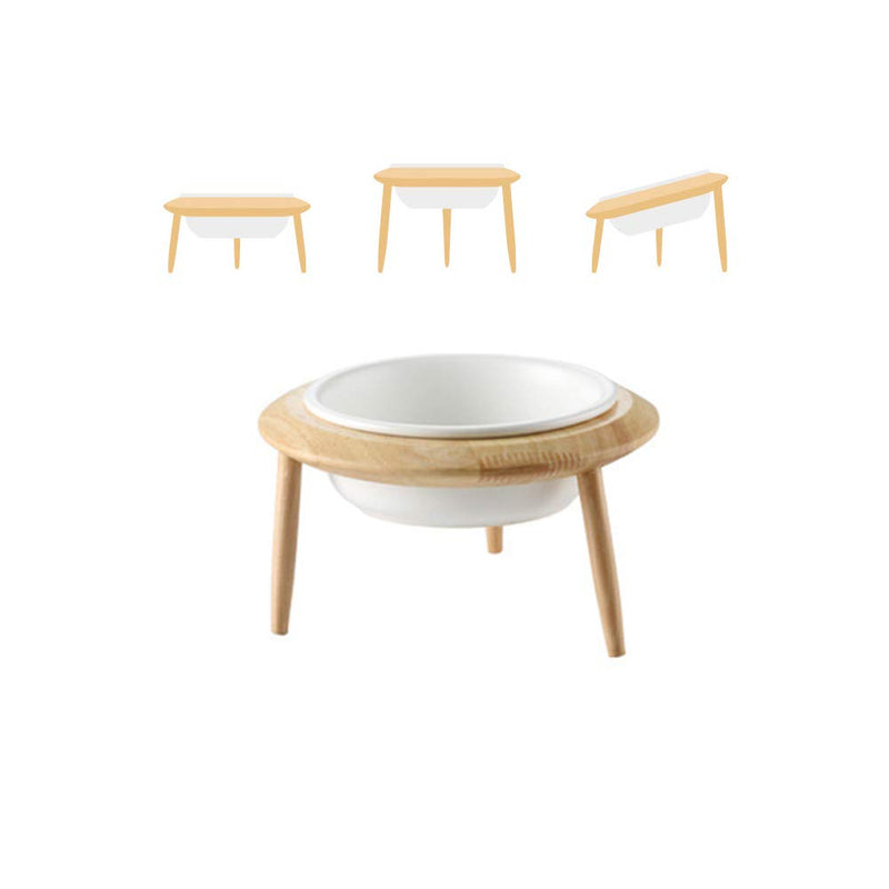 LIONWEI LIONWELI Ceramic Adjustable Elevated Raised Pet Bowl with Wood Stand for Cats and Dogs No Spill Pet Food Water Feeder (3 Installation Methods for Different Height) Small White - BeesActive Australia