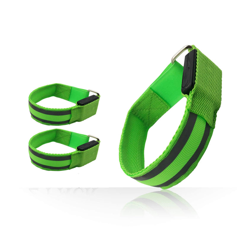 2 Pack LED Armband, USB Chargeable for Running Cycling Exercising Glow Light up in Dark Night Running Gear Safety Reflective Sports Event Wristbands Green - BeesActive Australia