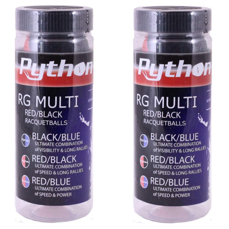 [AUSTRALIA] - Python 3 Ball Can RG Multi Colored Racquetballs (Endorsed by Racquetball Legend Ruben Gonzalez!) (Red/Blue, Red/Black, Black/Bue Colors Available) 2-Pack Black/Red 