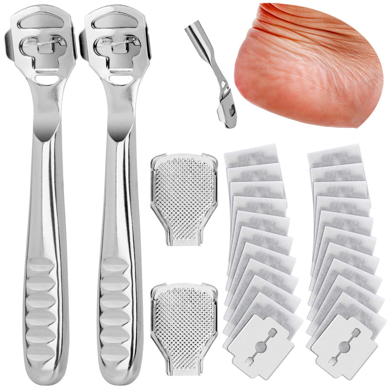 24PCS Callous Removers for Feet - Including 2 Steel Handle Callus Shavers & 2 Hard Skin Remover Plus 20 Replacement Slices for Dead Skin - BeesActive Australia