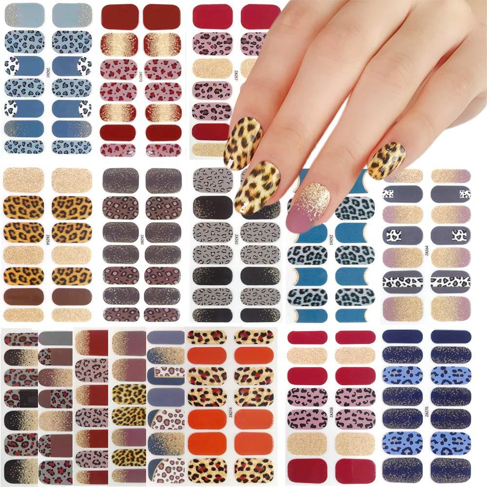 227 Piece Full Wraps Nail Polish Stickers,Leopard Print Snake Print Self-Adhesive Nail Art Decals Strips Manicure Kits Nail Art DIY Decals for Women Girls Decoration Manicure Design-16 Sheets - BeesActive Australia