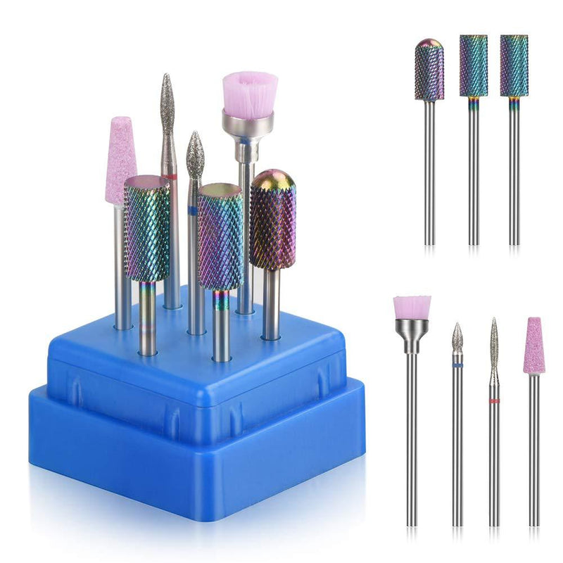Bulex 7pcs Nail Drill Bits for Acrylic Nails, Professional Tungsten Carbide 3/32 Little Nail Drill Bit Set for Gel Nails Cuticles - BeesActive Australia