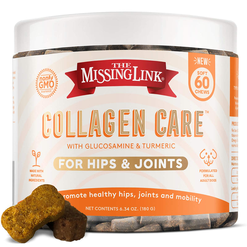 The Missing Link Collagen Care Soft Chew Nutritional Treats for Dogs - Collagen, Glucosamine, Chondroitin & Turmeric - Mobility & Anti-Inflammatory Support - Hip & Joint 60 Count - BeesActive Australia