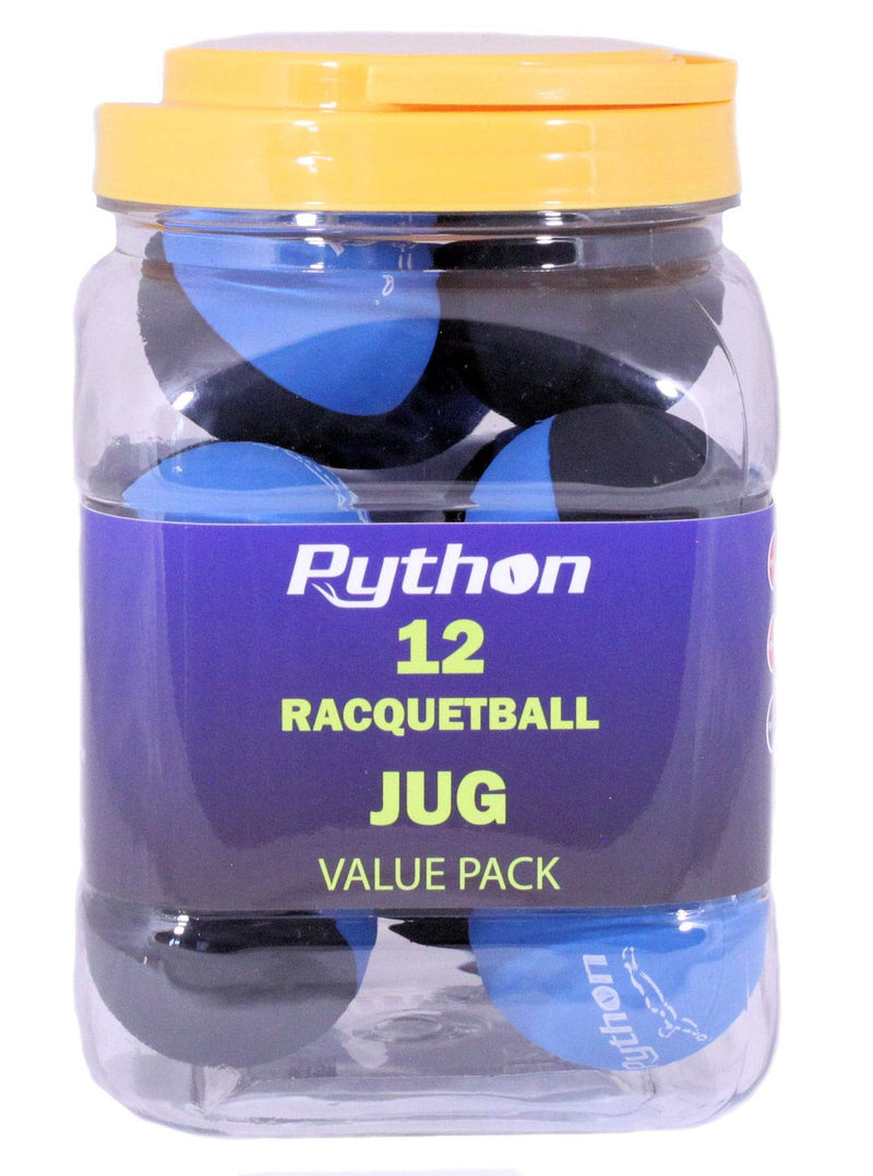 Python RG Multi Colored Racquetballs (Value Pack - 12 Ball Jug/Endorsed by Racquetball Legend Ruben Gonzalez!) Black/Blue - BeesActive Australia