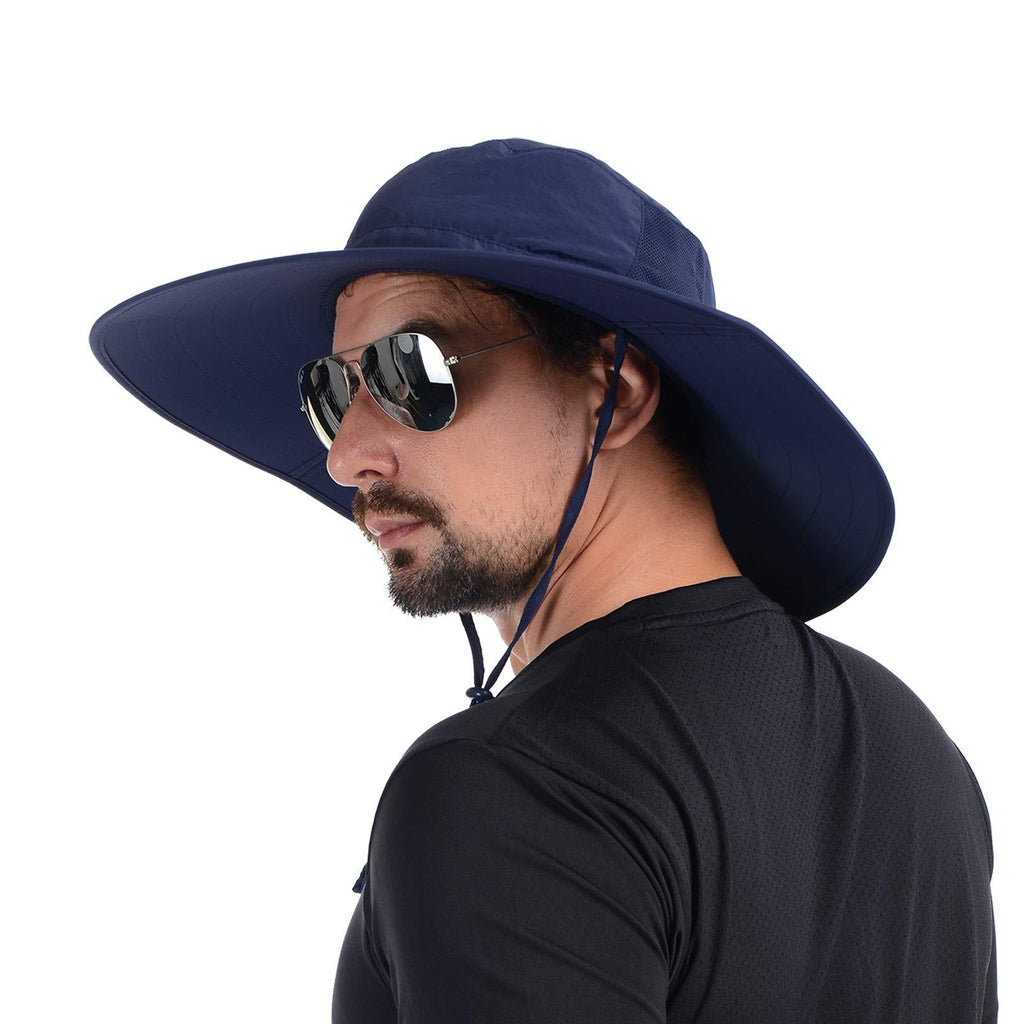 [AUSTRALIA] - USHAKE Foldable Super Wide Brim Fishing Hat Bucket Safari Hat, UPF 50+ Sun Hat Navy Blue 