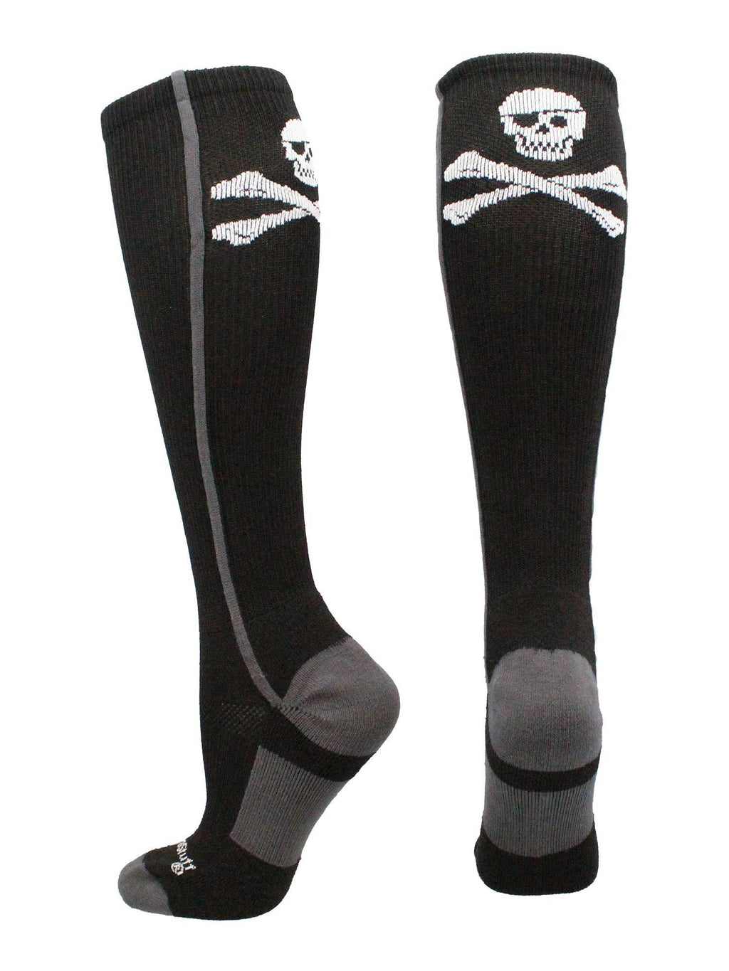 [AUSTRALIA] - MadSportsStuff Pirate Skull and Crossbones (Jolly Roger) Over The Calf Socks Black/Graphite Large 