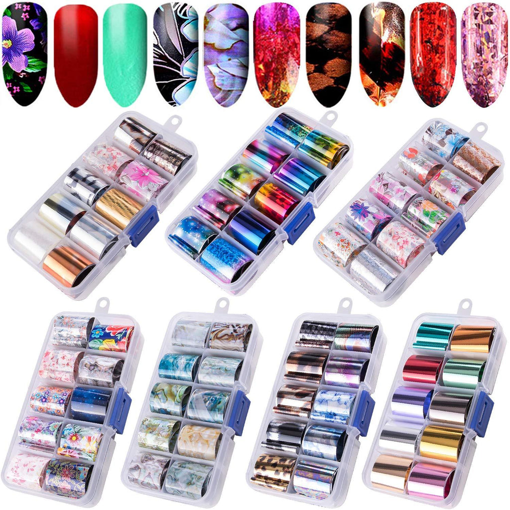 Duufin 70 Colors Nail Foil Stickers Starry Sky Nail Foil Adhesive Transfer Sticker Flower Foil Nail Art Polish Stickers Nail Decals Foil Transfer Adhesive Acrylic DIY Decoration Kit - BeesActive Australia