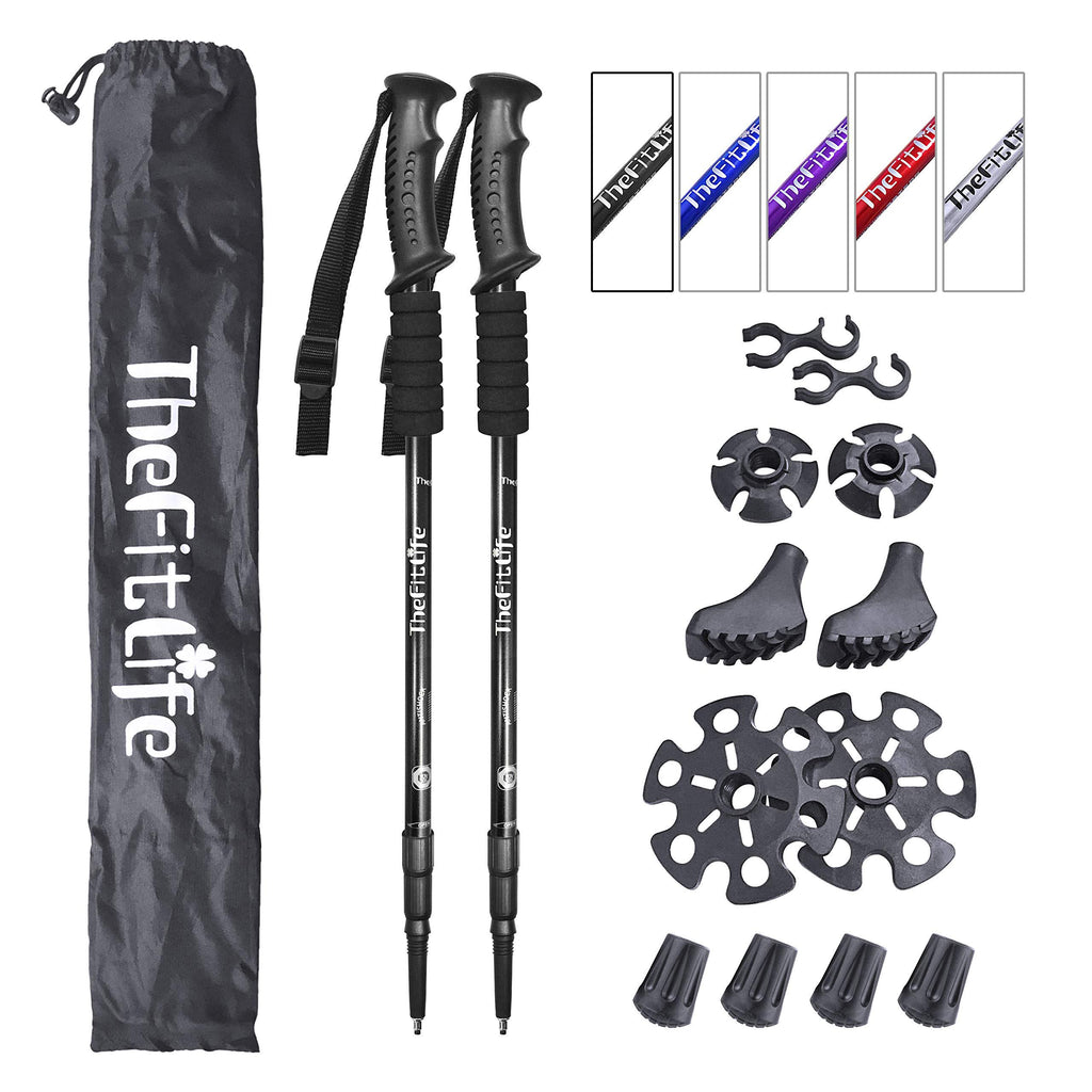 TheFitLife Nordic Walking Trekking Poles - 2 Pack with Antishock and Quick Lock System, Telescopic, Collapsible, Ultralight for Hiking, Camping, Mountaining, Backpacking, Walking, Trekking Black - BeesActive Australia