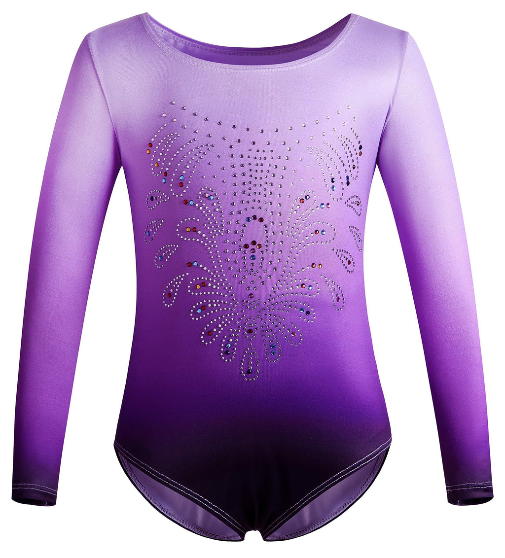 [AUSTRALIA] - Gymnastics Leotards for Girls Dance Ballet One Piece Shiny Diamond Purple Long Sleeve 8-9 Years 