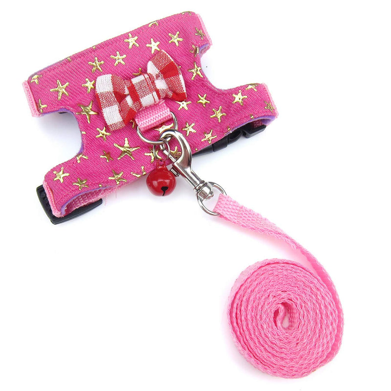 Wontee Small Pet Harness Vest and Leash Set with Bowknot and Bell Decor for Gerbil Guinea Pig Squirrel Kitten Outdoor Walking S Pink Star - BeesActive Australia