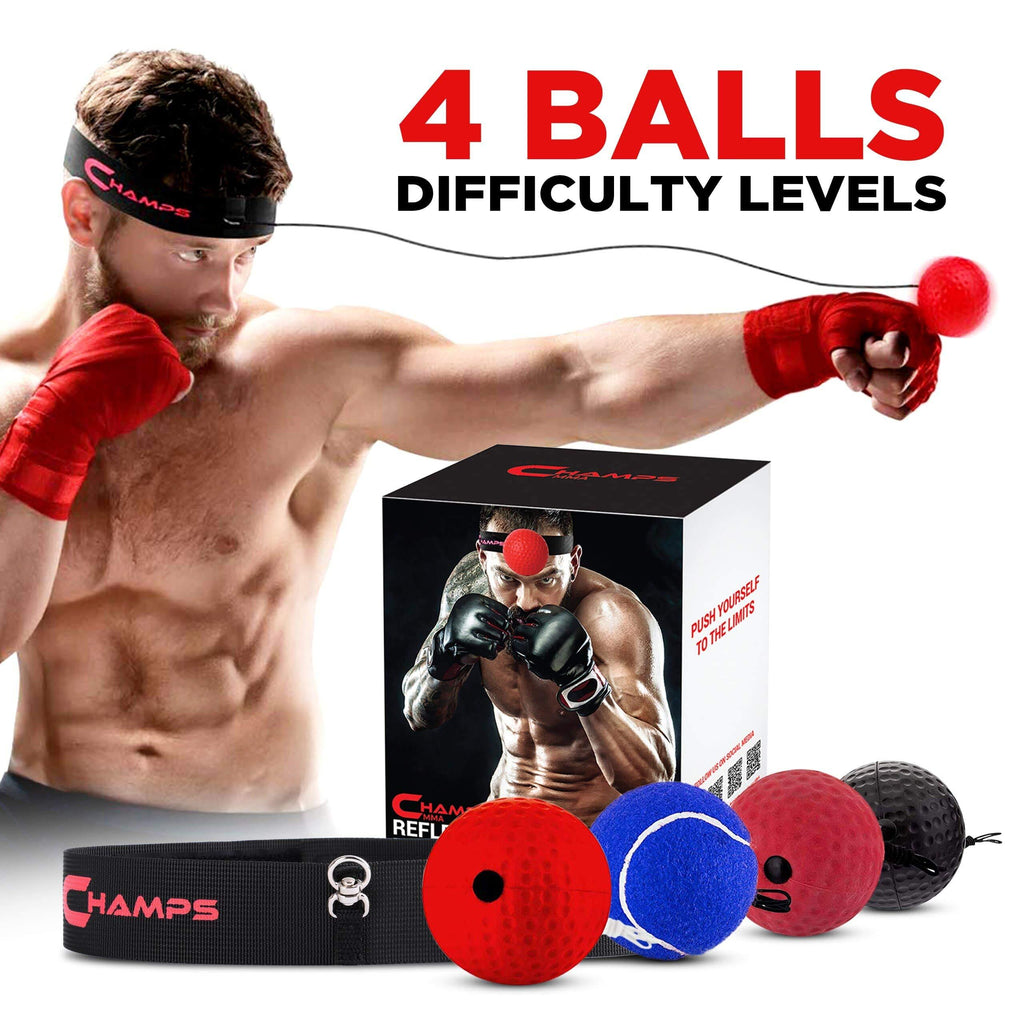 [AUSTRALIA] - Champs MMA Boxing Reflex Ball - Boxing Equipment Fight Speed, Boxing Gear Punching Ball Great for Reaction Speed and Hand Eye Coordination Training Reflex Bag Alternative Set of 4 