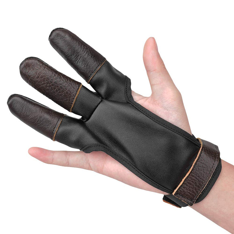 KRATARC Archery Glove Finger Protector Three Fingers Tab Leather Guard Lightweight Compact for Hunting Shooting Bow (Black, L) - BeesActive Australia
