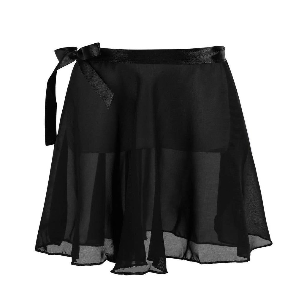 [AUSTRALIA] - Aislor Kids Girls Chiffon Ballet Dance Mini Pull-On Wrap Skirts Ballerina Training Performing Dancewear Black 8-12 