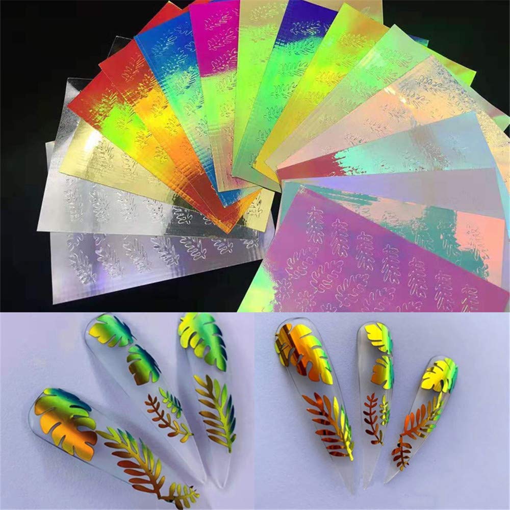 Pili-Paradise 16PCS Leaf Pattern Nail Art Decals Vinyls Nail Stencil for Nails Manicure Tape Adhesive Foils DIY Decoration - BeesActive Australia