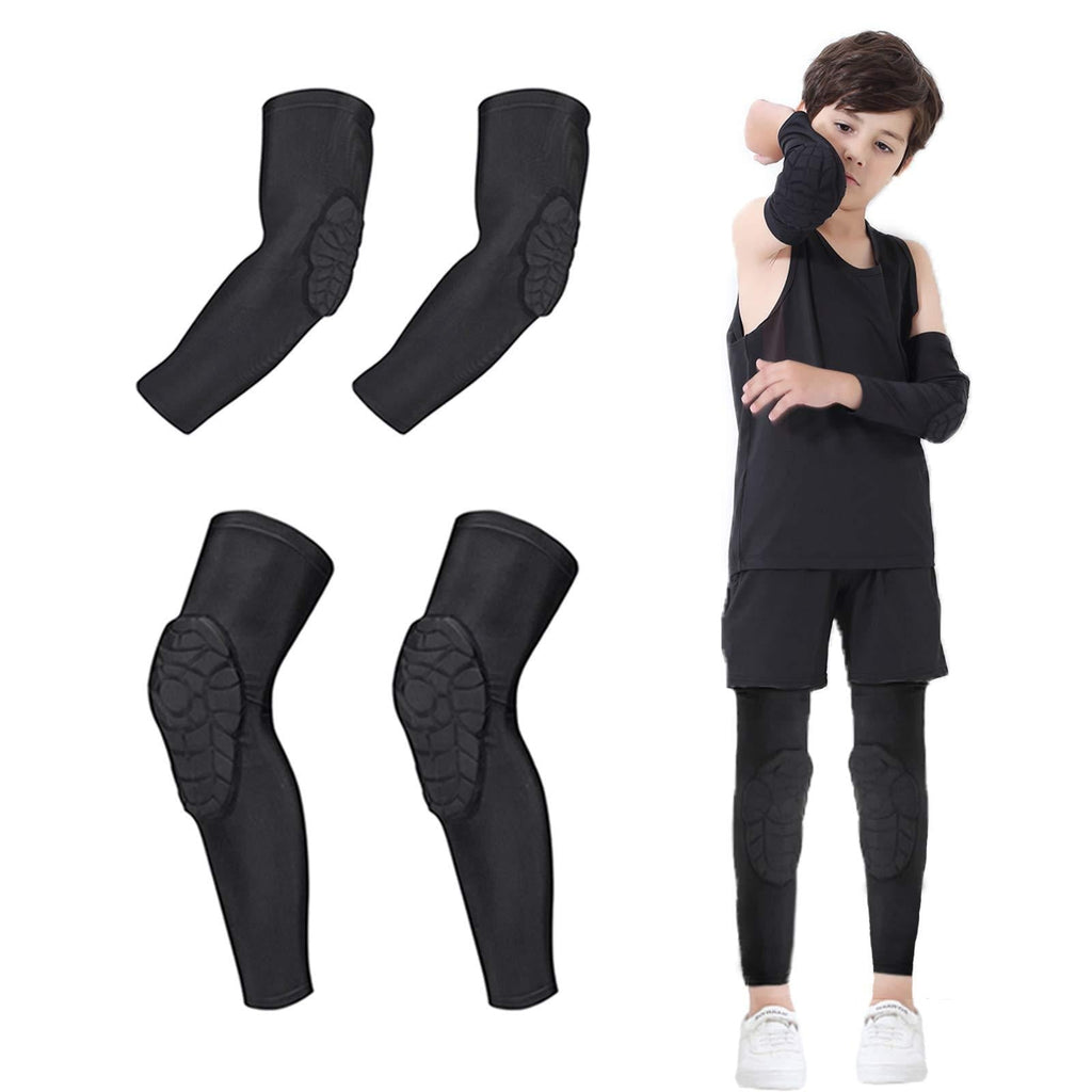 [AUSTRALIA] - Rejolly Children 2 Pairs Pads Elbow & Knee Compression Sleeves Honeycomb Guards Sports Protective Gear for Cycling Football Volleyball Baseball for Youth Girls Boys YS YS (5-6 yrs old) 